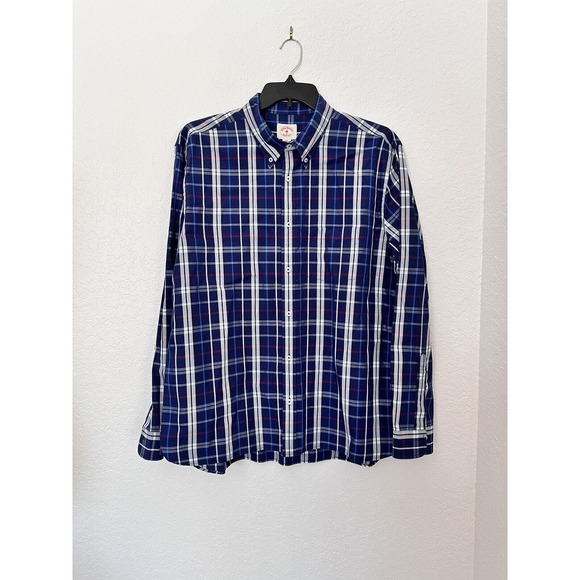 Brooks Brothers Red Fleece Shirt Mens XXL Blue Plaid Long Sleeve Button Down - Picture 1 of 8